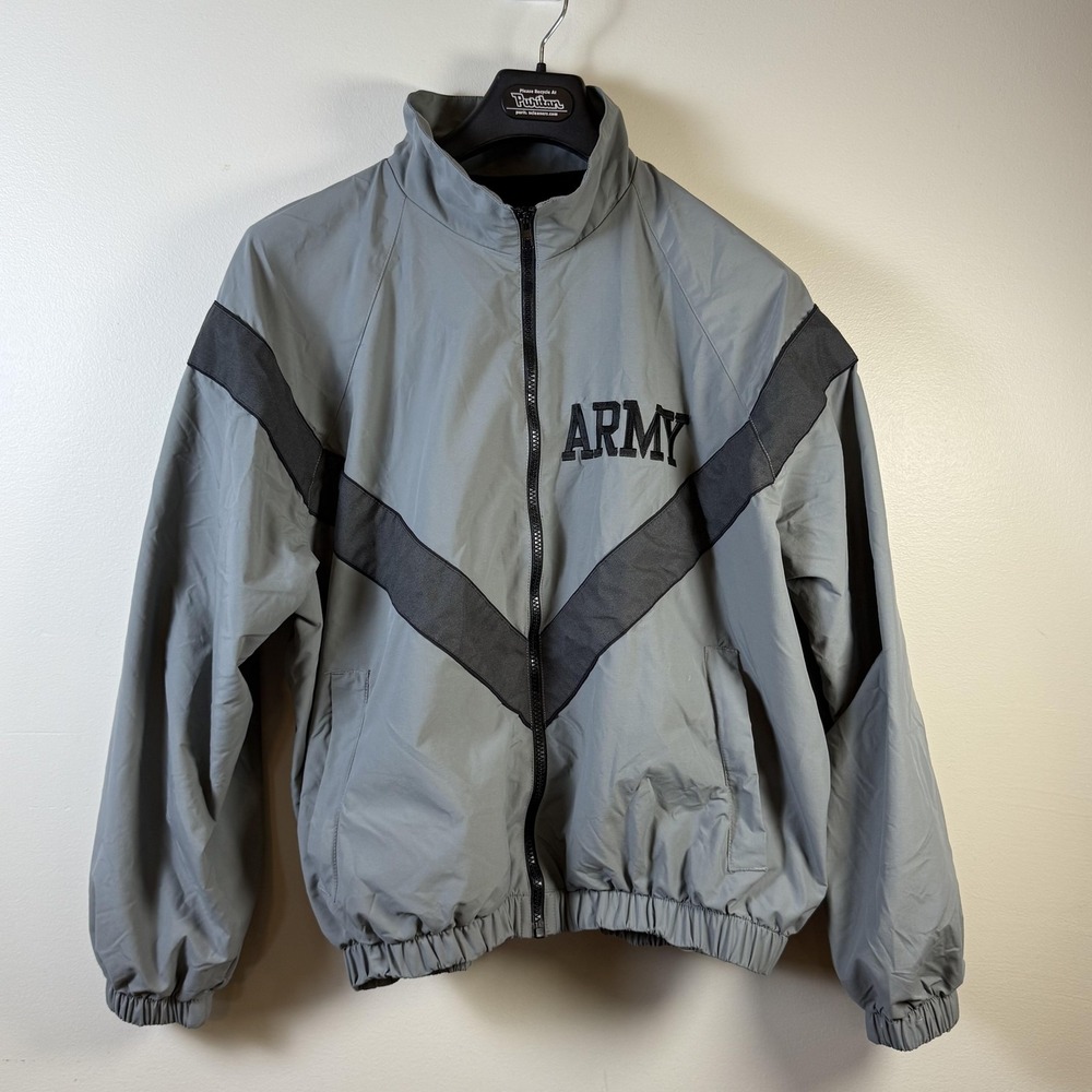 Vintage US Army Jacket Mens Large Short Gray Black IPFU PT Reflective‎ Zip Mesh